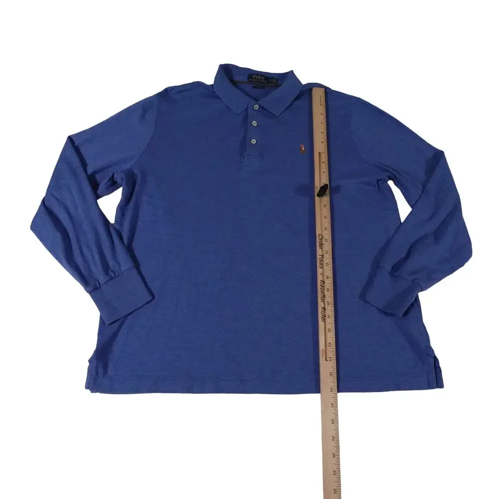 Ralph Lauren Flesh Pony Long Sleeve Blue Polo Shirt Men's Classic Fit Large